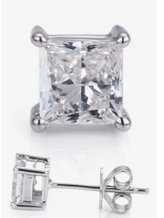 14K White Gold 0.8ct FG VS Square Princess Cut Lab Grown Diamond Stud Earrings