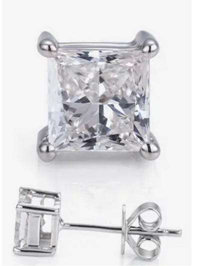 14K White Gold 0.8ct FG VS Square Princess Cut Lab Grown Diamond Stud Earrings