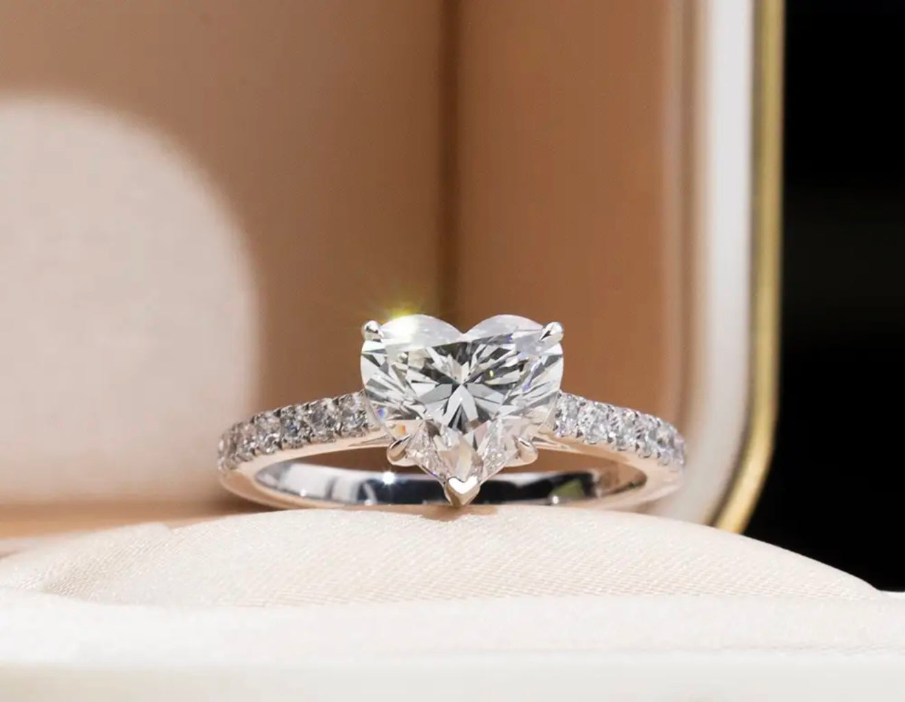 Lab Grown Heart Shaped Solitaire Diamond Ring set in 14K White