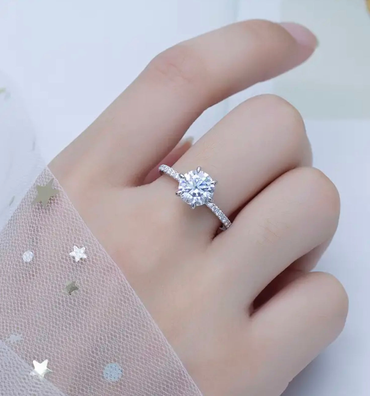 14K White Gold DEF VVS Moissanite Eternity Ring