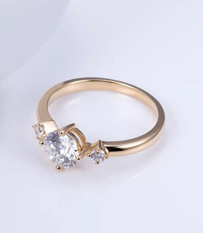 Solid 14K rose gold ring three diamond round brilliant cut lab grown diamond ring