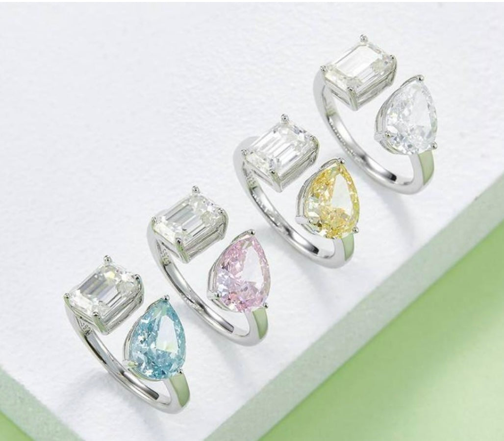 Gorgeous Tear Drop and Emerald cut ring