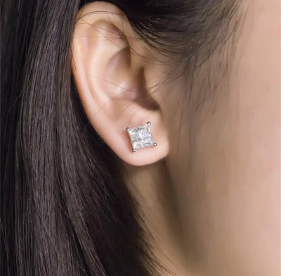 14K White Gold 0.8ct FG VS Square Princess Cut Lab Grown Diamond Stud Earrings