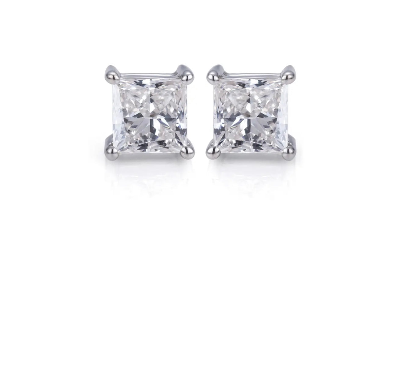 14K White Gold 0.8ct FG VS Square Princess Cut Lab Grown Diamond Stud Earrings