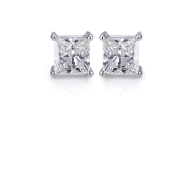 14K White Gold 0.8ct FG VS Square Princess Cut Lab Grown Diamond Stud Earrings