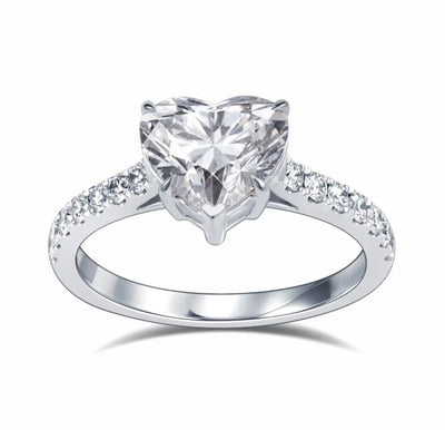 Lab Grown Heart Shaped Solitaire Diamond Ring set in 14K White