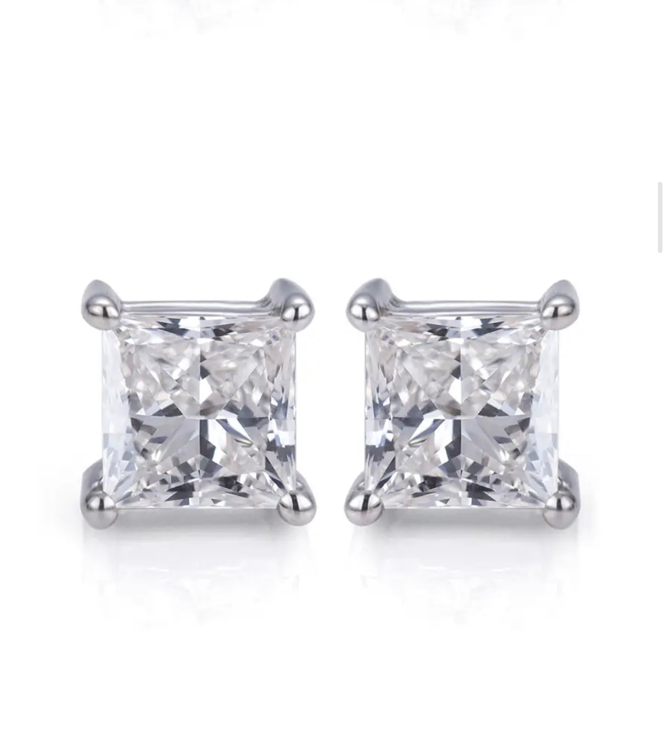 14K White Gold 0.8ct FG VS Square Princess Cut Lab Grown Diamond Stud Earrings
