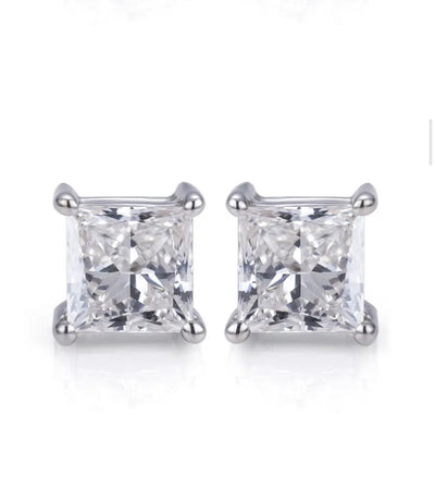 14K White Gold 0.8ct FG VS Square Princess Cut Lab Grown Diamond Stud Earrings