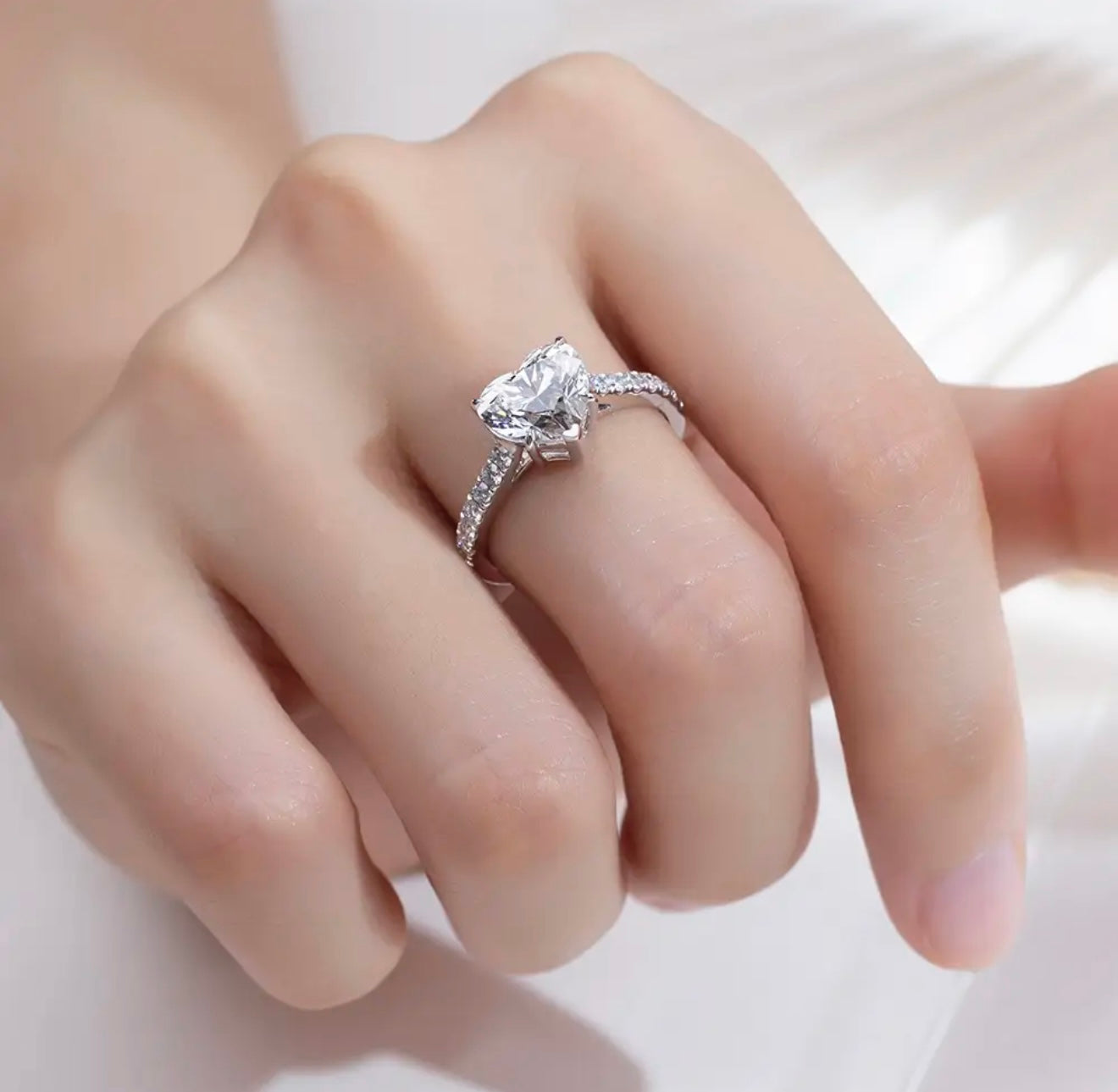 Lab Grown Heart Shaped Solitaire Diamond Ring set in 14K White