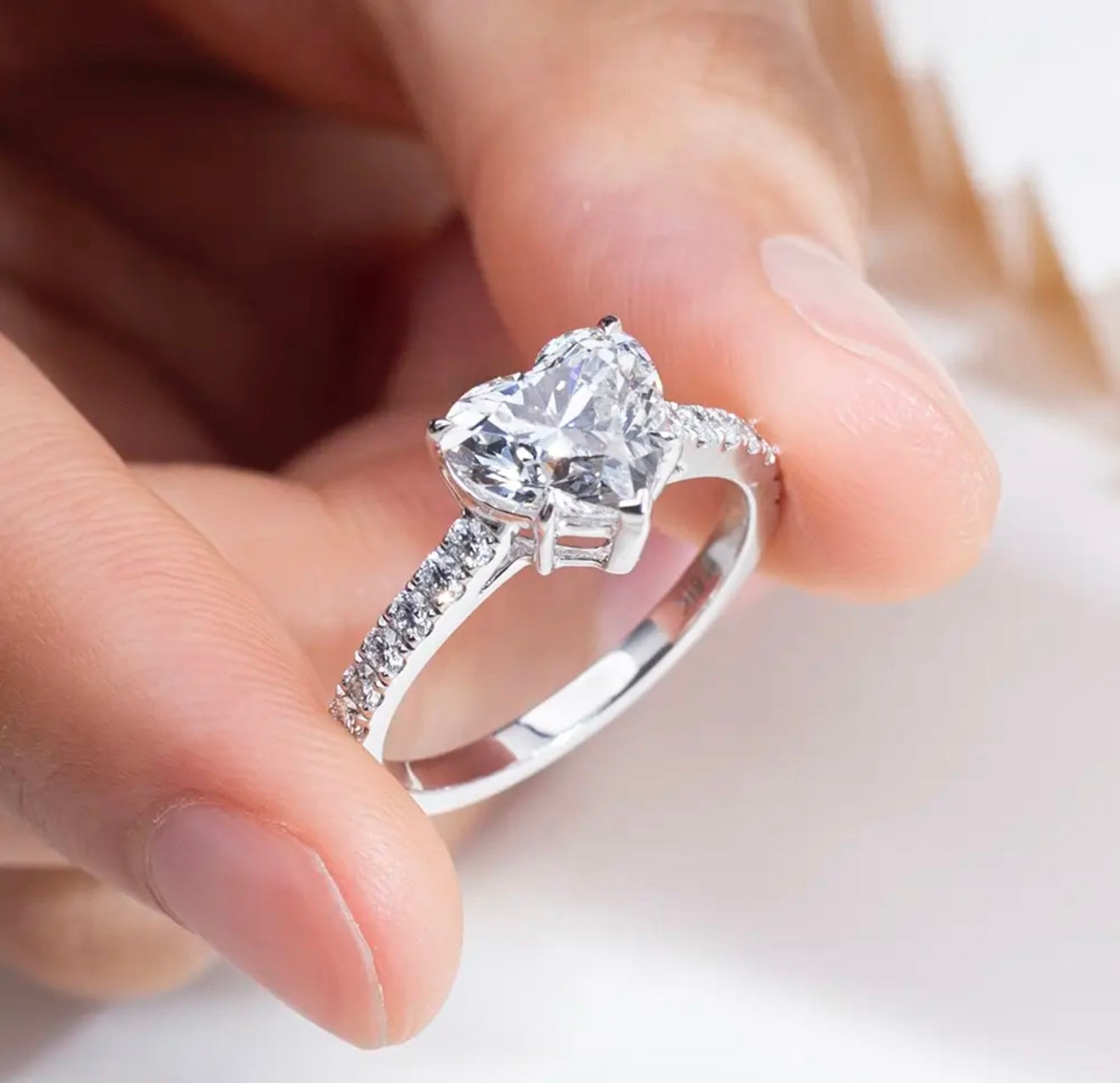 Lab Grown Heart Shaped Solitaire Diamond Ring set in 14K White