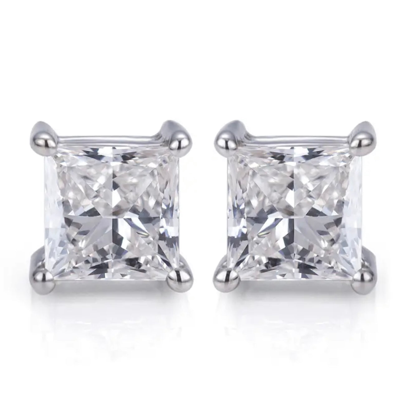 14K White Gold 0.8ct FG VS Square Princess Cut Lab Grown Diamond Stud Earrings