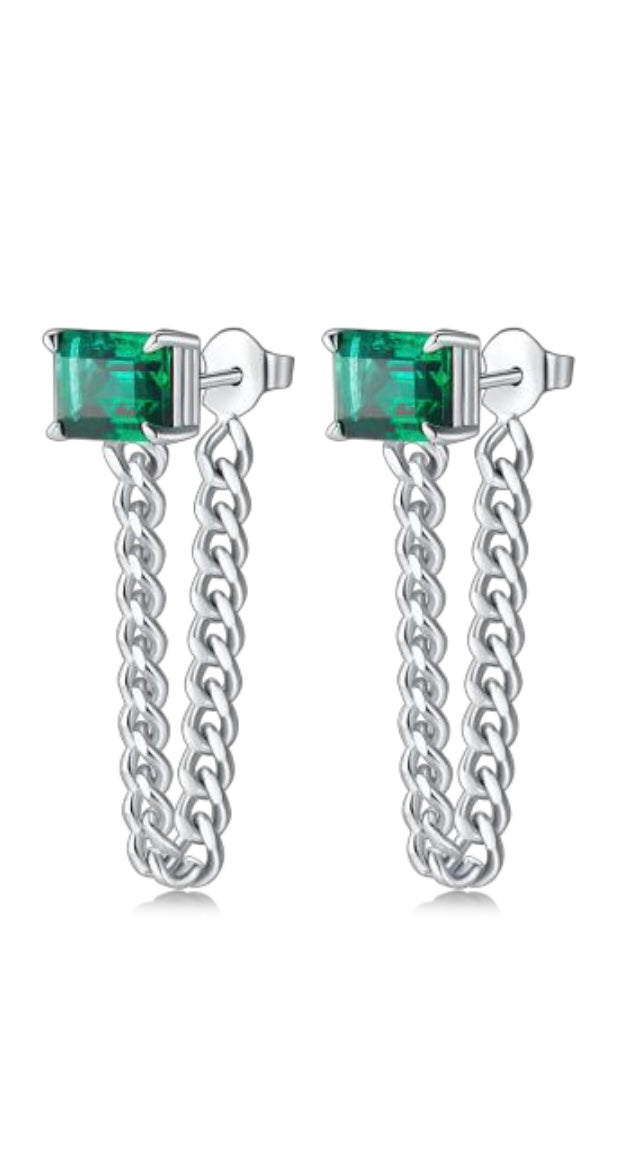 4 CT STUNNER CHAIN EARRINGS IN LUXURIOUS GREEN