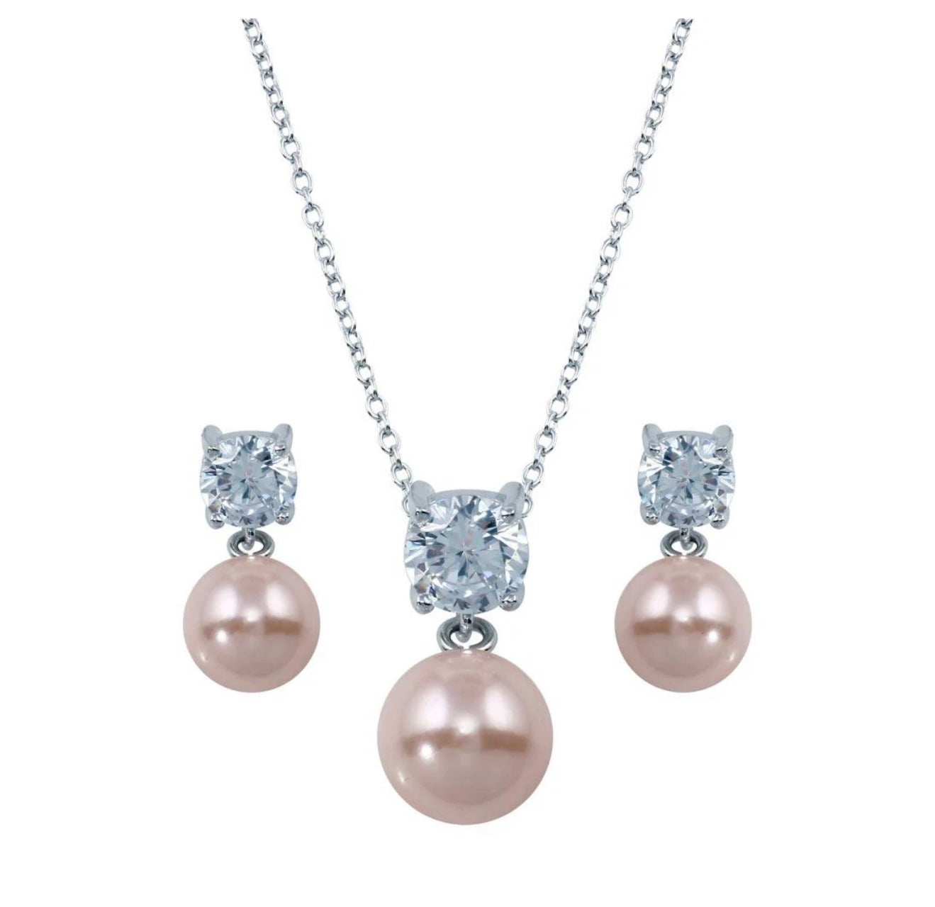 Pink Pearl Dangling Stud Earring and Necklace Set