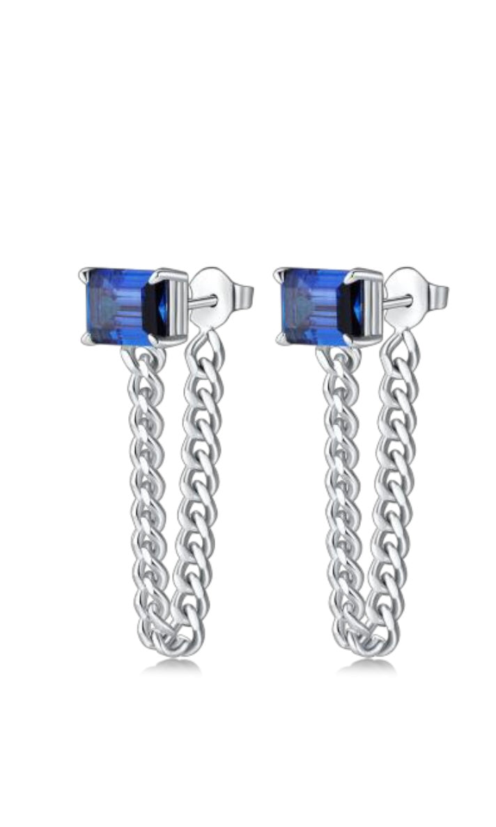 4 CT STUNNER CHAIN EARRINGS IN LOVELY BLUE