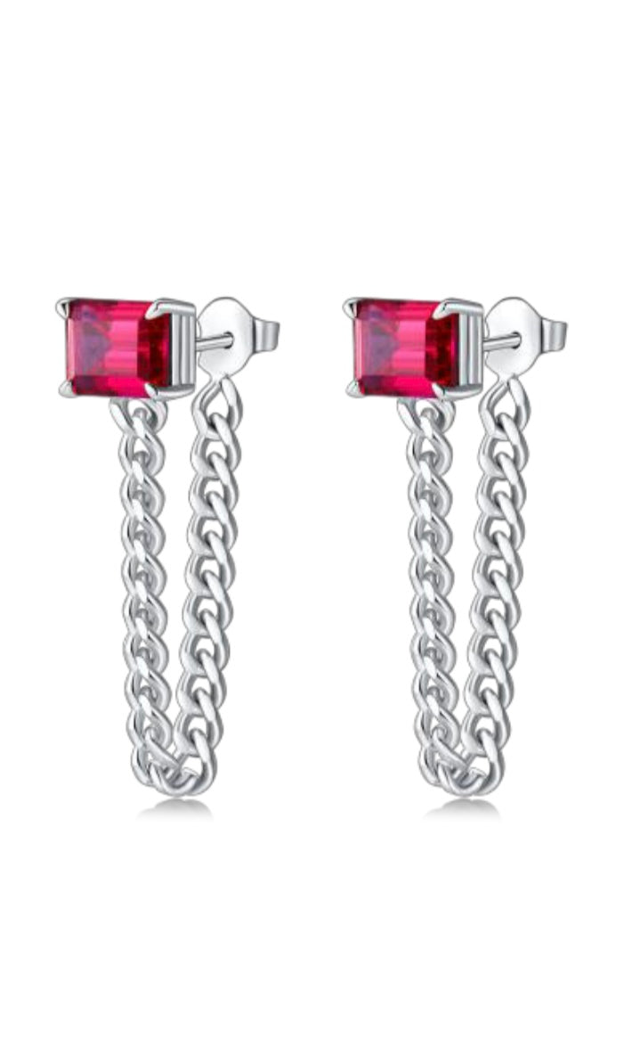 4 CT STUNNER CHAIN EARRINGS IN GORGEOUS RED