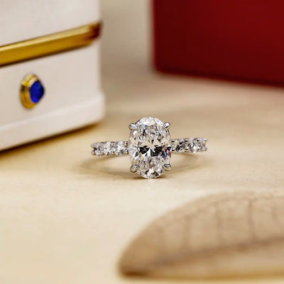 Oval Cut CVD 2.5CT Lab Diamond 14k White Gold Engagement Rings Custom Ring