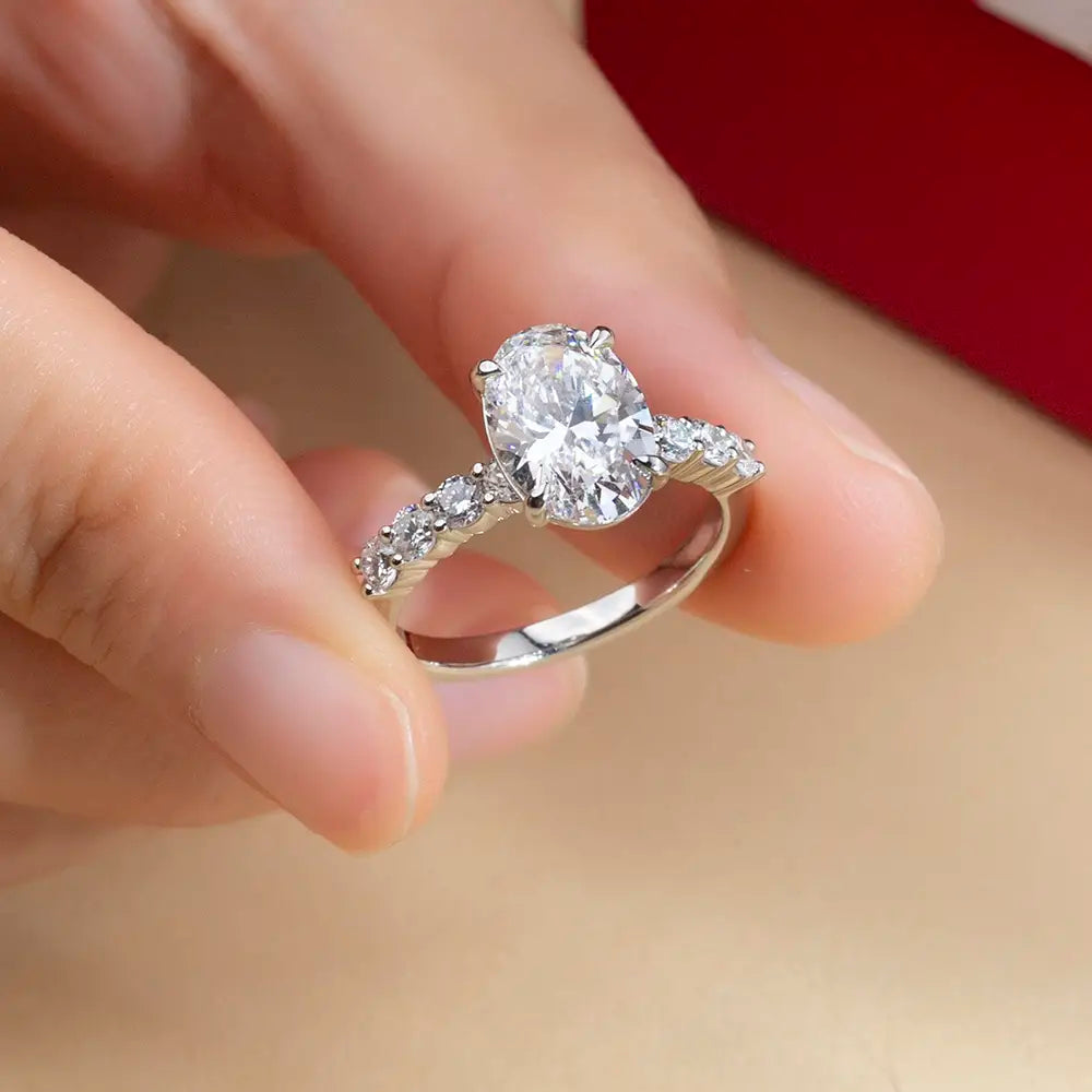 Oval Cut CVD 2.5CT Lab Diamond 14k White Gold Engagement Rings Custom Ring